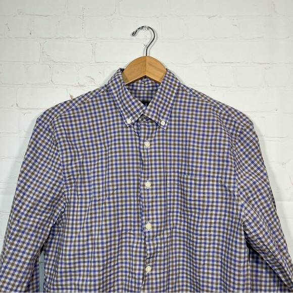 Johnnie-O Check Plaid Button Up Shirt Mens Size Small Purple Brown Cotton - Picture 2 of 14